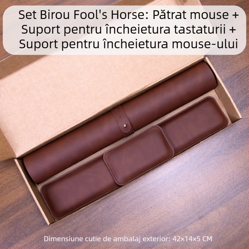 Mouse pad cu model Crazy Horse, suport pentru încheietura mâinii mouse-ului, suport pentru tastatură, set din trei piese, suport pentru încheietura mâinii din piele, suport pentru mână din spumă cu memorie, pernă de susținere a încheieturii mâinii