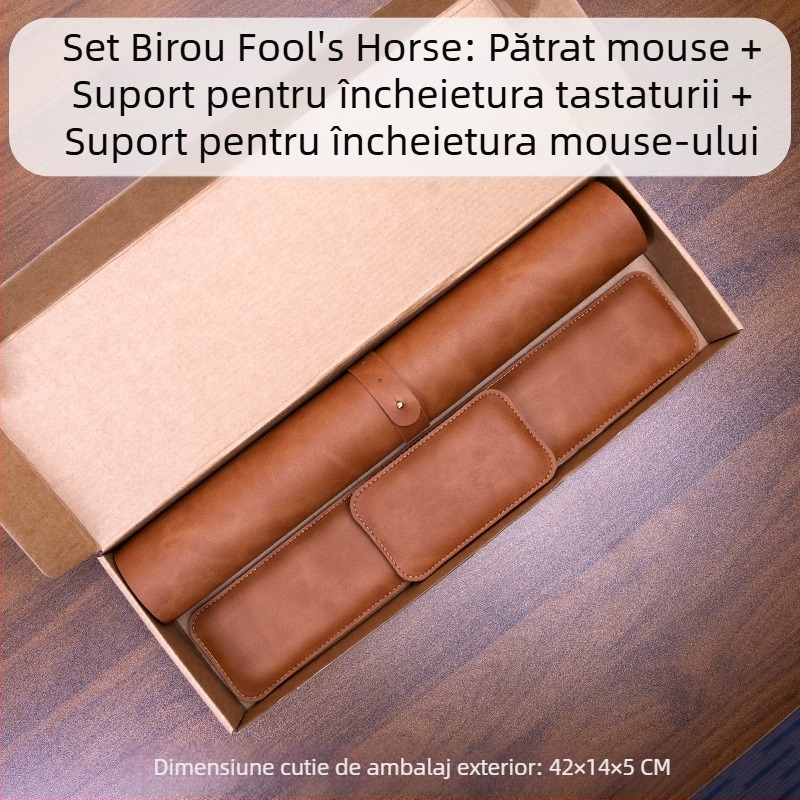 Mouse pad cu model Crazy Horse, suport pentru încheietura mâinii mouse-ului, suport pentru tastatură, set din trei piese, suport pentru încheietura mâinii din piele, suport pentru mână din spumă cu memorie, pernă de susținere a încheieturii mâinii
