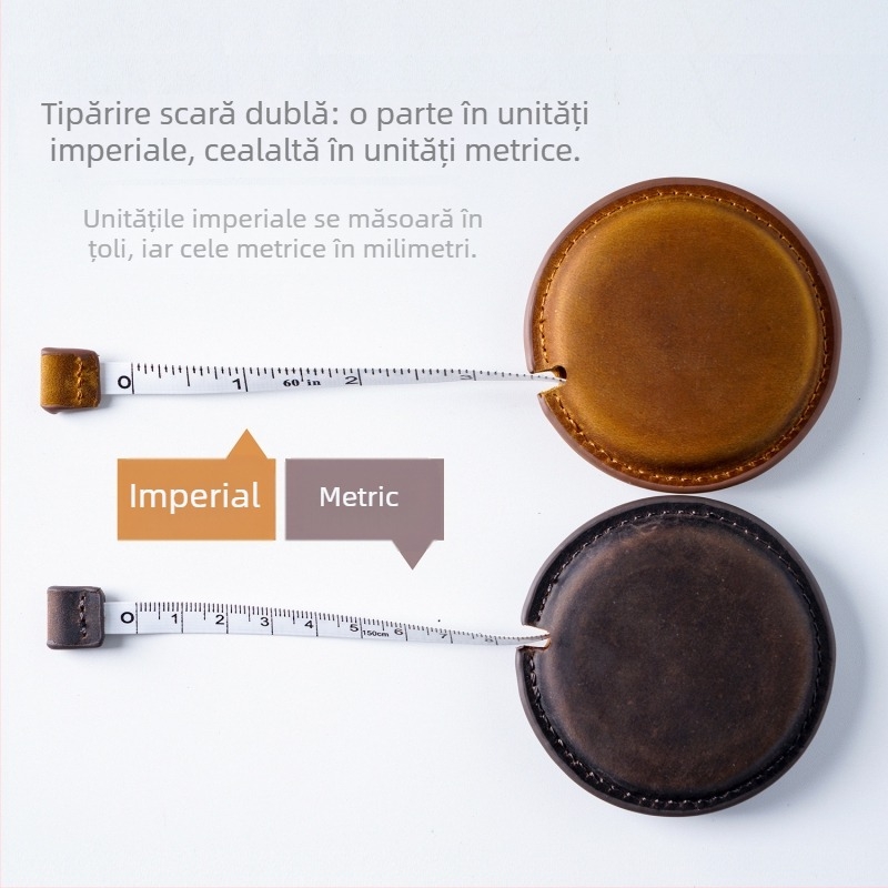 Riglă de măsurare vintage din piele Crazy Horse, lucrată manual, cu bandă mini, strat superior din piele de vacă, riglă de măsurare pentru îmbrăcăminte, bandă pandantiv din piele