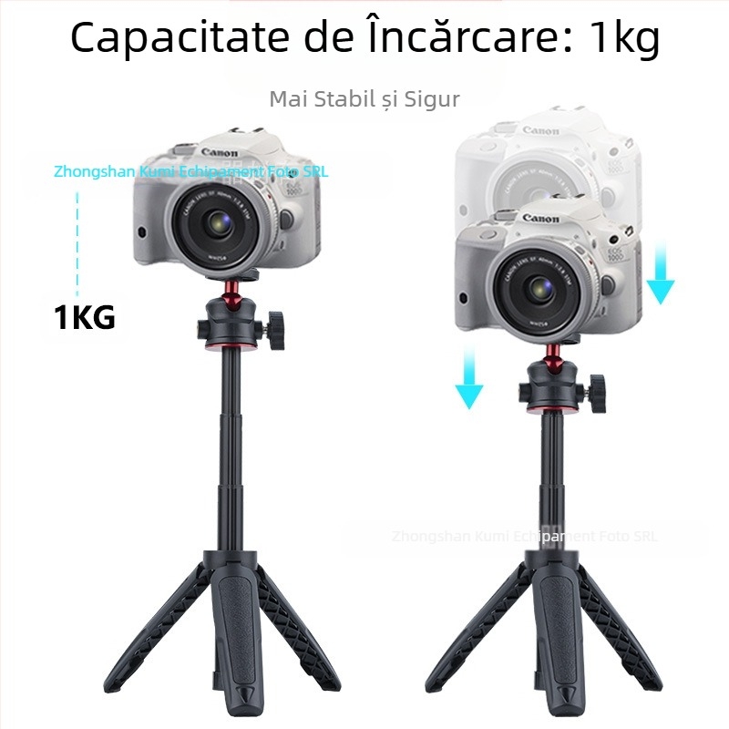 Trepied extensibil pentru desktop, portabil, mini telefon mobil, cameră, mirrorless, transmisie live, suport pentru vlog, stick selfie telescopic în trei etape