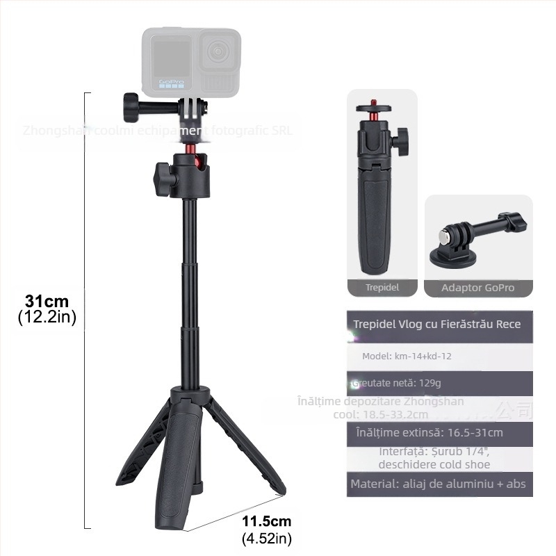 Trepied extensibil pentru desktop, portabil, mini telefon mobil, cameră, mirrorless, transmisie live, suport pentru vlog, stick selfie telescopic în trei etape