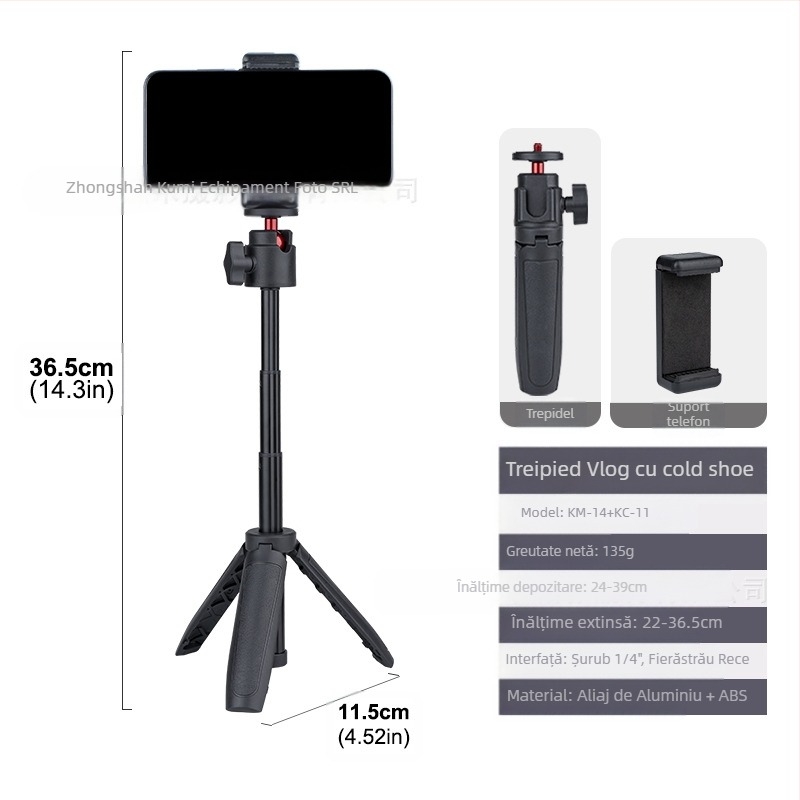 Trepied extensibil pentru desktop, portabil, mini telefon mobil, cameră, mirrorless, transmisie live, suport pentru vlog, stick selfie telescopic în trei etape