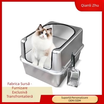 Bazin de litiera pentru pisici din oțel inoxidabil supradimensionat Amazon, anti-nisip, stropi, deschis, pentru toaletă, semi-închis