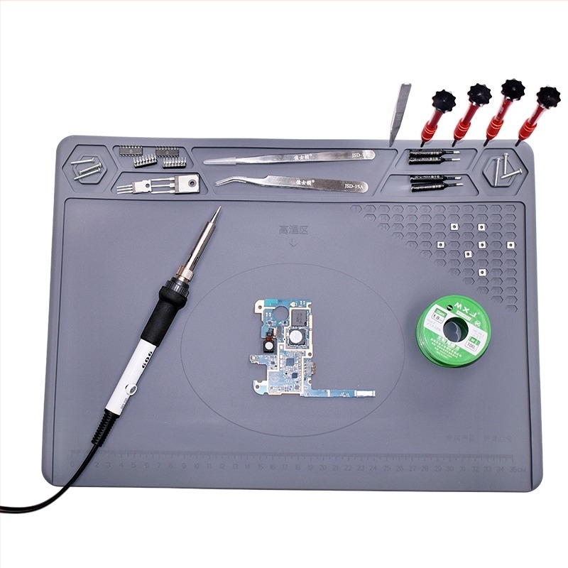 Banc de lucru pentru repararea telefoanelor mobile cu placă magnetică de izolare termică, silicon rezistent la temperaturi ridicate, placă de masă pentru sudură cu pistol cu aer cald
