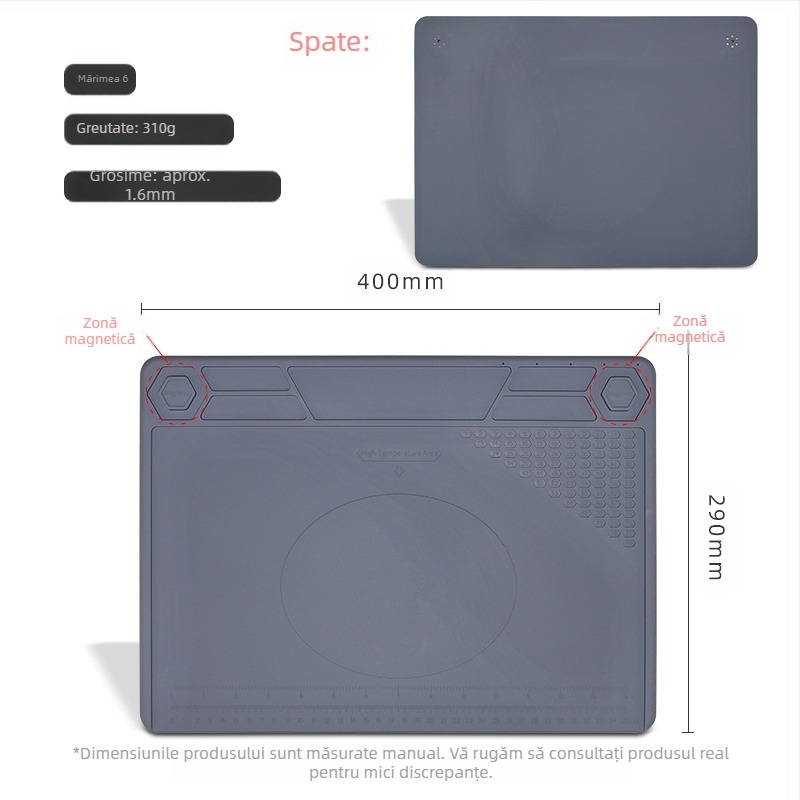 Banc de lucru pentru repararea telefoanelor mobile cu placă magnetică de izolare termică, silicon rezistent la temperaturi ridicate, placă de masă pentru sudură cu pistol cu aer cald