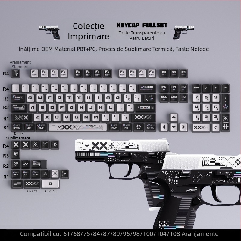 Tastatură mecanică personalizată, cu imprimeu translucid, cu patru fețe, cu budincă, taste colorate, sublimare, set de taste Kuromi