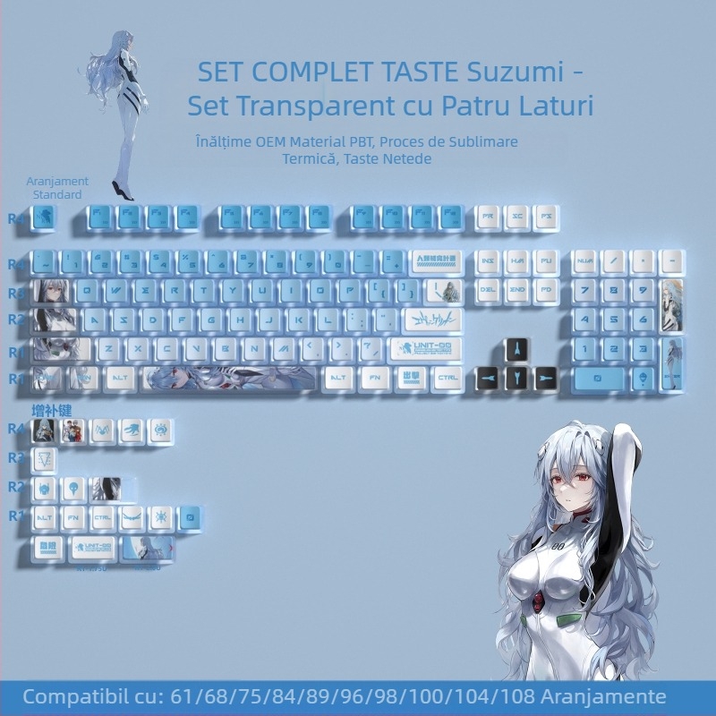 Tastatură mecanică personalizată, cu imprimeu translucid, cu patru fețe, cu budincă, taste colorate, sublimare, set de taste Kuromi