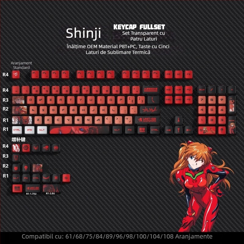 Tastatură mecanică personalizată, cu imprimeu translucid, cu patru fețe, cu budincă, taste colorate, sublimare, set de taste Kuromi