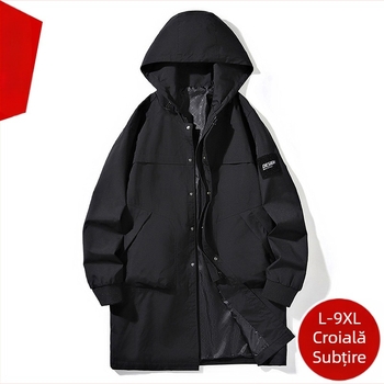 Jachetă lungă Windbreaker pentru bărbați, toamna și iarna, la modă, all-match, vrac, pentru bărbați, bumbac, căptușit, plus size, L-9XL