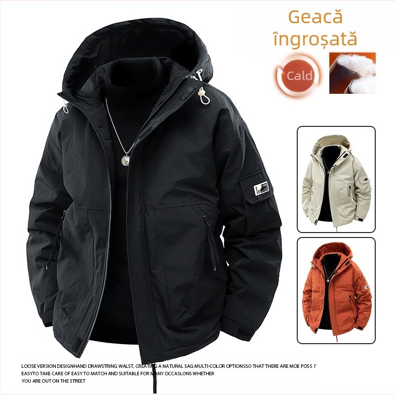 Jachetă de iarnă pentru bărbați, rezistentă la vânt, caldă, la modă, frumoasă, casual, cu căptușeală din bumbac, plus mărime, haină din bumbac larg, cu căptușeală