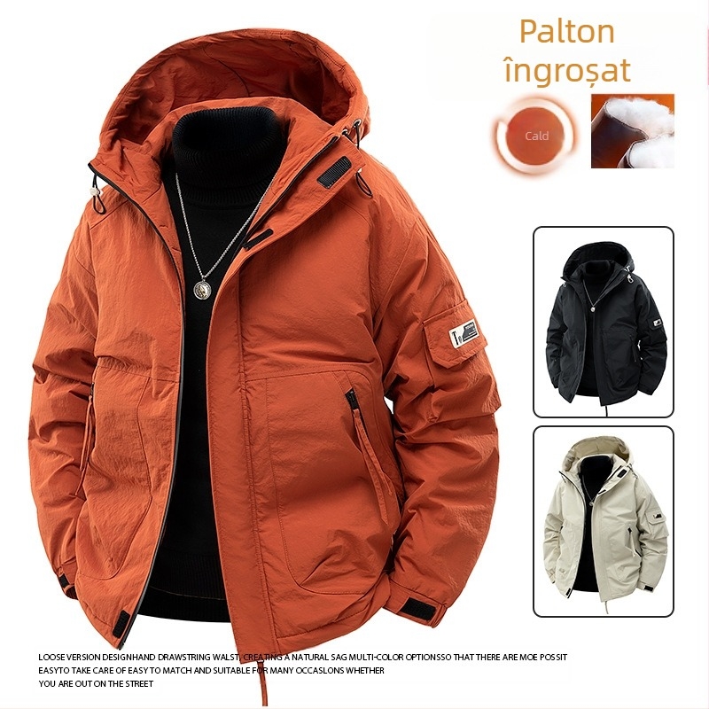 Jachetă de iarnă pentru bărbați, rezistentă la vânt, caldă, la modă, frumoasă, casual, cu căptușeală din bumbac, plus mărime, haină din bumbac larg, cu căptușeală