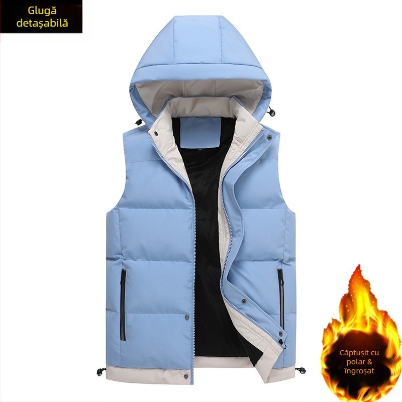 Vestă bărbătească de toamnă și de iarnă, plus haină de catifea, vestă din bumbac cu puf, vestă caldă, vestă de exterior la modă coreeană, vestă pentru cupluri