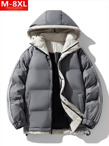 Jachetă de iarnă la modă în stil Hong Kong pentru bărbați, frumoasă, cu glugă, din bumbac, dolofană, mărime mare, plus îngroșată, caldă, din bumbac, jachetă pentru bărbați