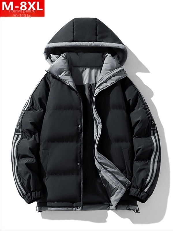 Jachetă de iarnă la modă în stil Hong Kong pentru bărbați, frumoasă, cu glugă, din bumbac, dolofană, mărime mare, plus îngroșată, caldă, din bumbac, jachetă pentru bărbați