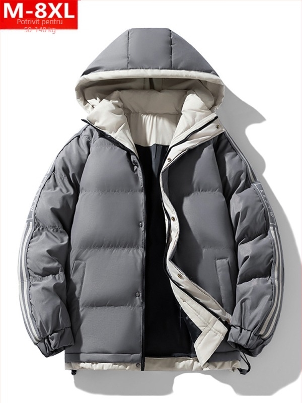 Jachetă de iarnă la modă în stil Hong Kong pentru bărbați, frumoasă, cu glugă, din bumbac, dolofană, mărime mare, plus îngroșată, caldă, din bumbac, jachetă pentru bărbați