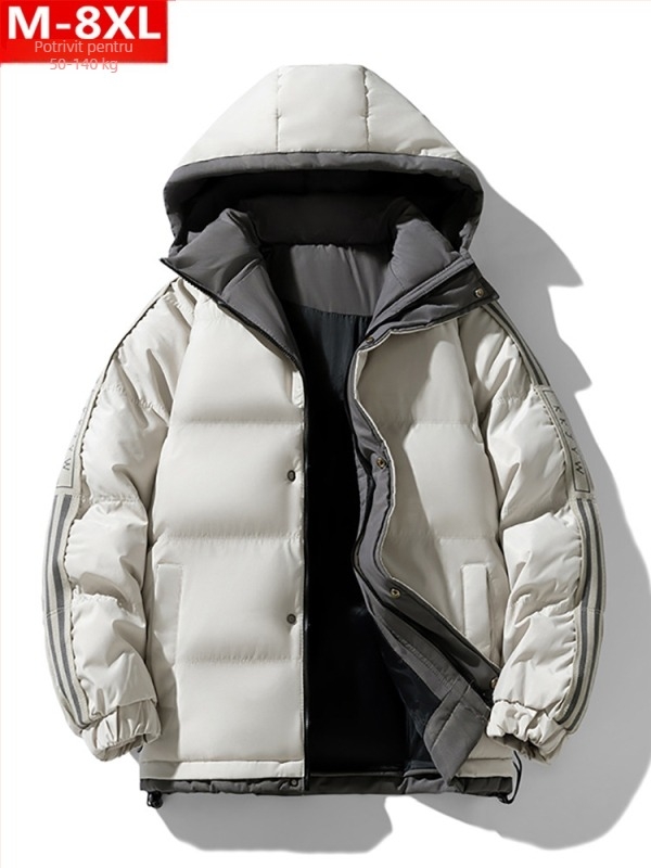 Jachetă de iarnă la modă în stil Hong Kong pentru bărbați, frumoasă, cu glugă, din bumbac, dolofană, mărime mare, plus îngroșată, caldă, din bumbac, jachetă pentru bărbați