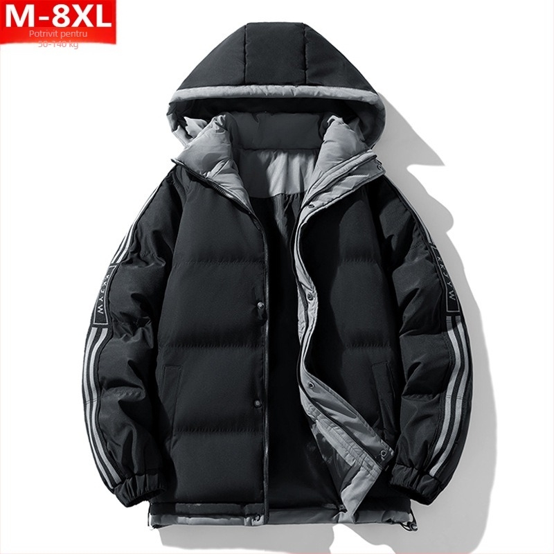 Jachetă de iarnă la modă în stil Hong Kong pentru bărbați, frumoasă, cu glugă, din bumbac, dolofană, mărime mare, plus îngroșată, caldă, din bumbac, jachetă pentru bărbați