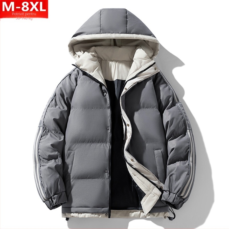 Jachetă de iarnă la modă în stil Hong Kong pentru bărbați, frumoasă, cu glugă, din bumbac, dolofană, mărime mare, plus îngroșată, caldă, din bumbac, jachetă pentru bărbați
