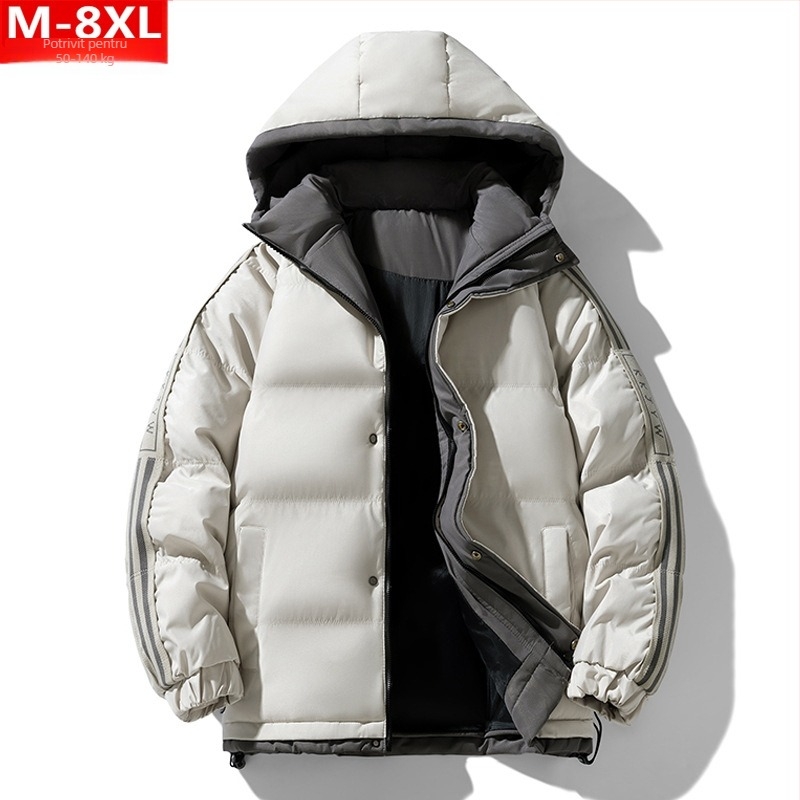 Jachetă de iarnă la modă în stil Hong Kong pentru bărbați, frumoasă, cu glugă, din bumbac, dolofană, mărime mare, plus îngroșată, caldă, din bumbac, jachetă pentru bărbați