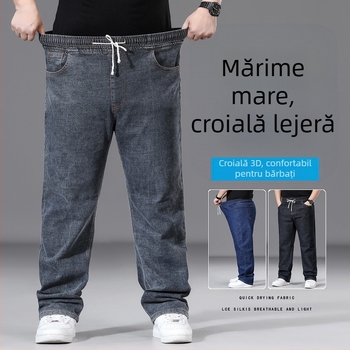 Blugi de toamnă și de iarnă pentru bărbați, cu picior drept, versiune lejeră, plus greutate, pantaloni de greutate plus greutate pentru talie groasă și strâmtă, pantaloni groși cu picior larg