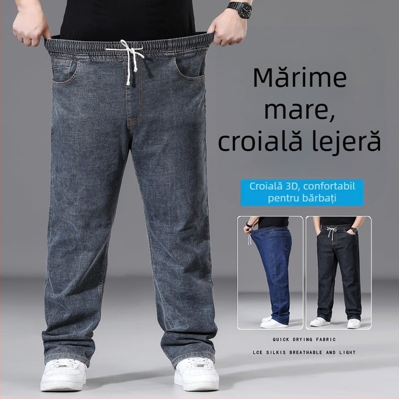 Blugi de toamnă și de iarnă pentru bărbați, cu picior drept, versiune lejeră, plus greutate, pantaloni de greutate plus greutate pentru talie groasă și strâmtă, pantaloni groși cu picior larg