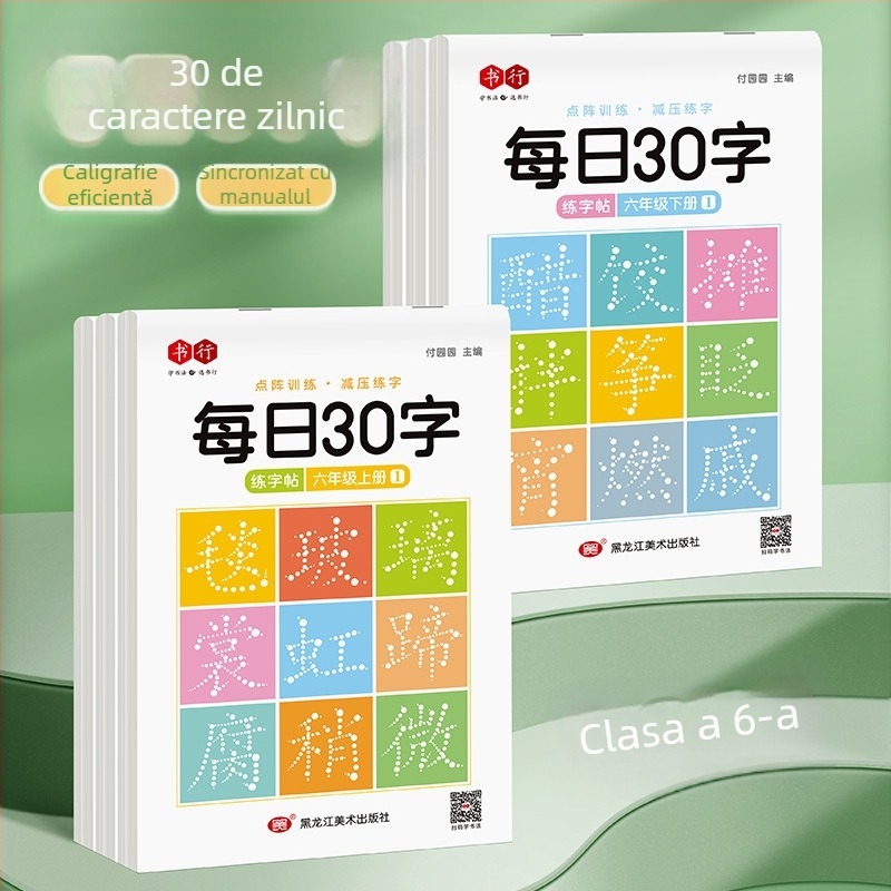 [Caiet de decompresie sincron, 30 de cuvinte pe zi] Cuvinte noi cu matrice punctuală pentru elevii de școală primară, clasele 1-6, caiet de practică pentru pictură chineză cu caligrafie roșie