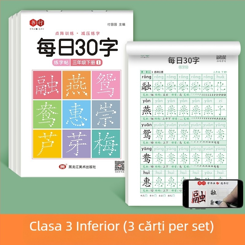 [Caiet de decompresie sincron, 30 de cuvinte pe zi] Cuvinte noi cu matrice punctuală pentru elevii de școală primară, clasele 1-6, caiet de practică pentru pictură chineză cu caligrafie roșie