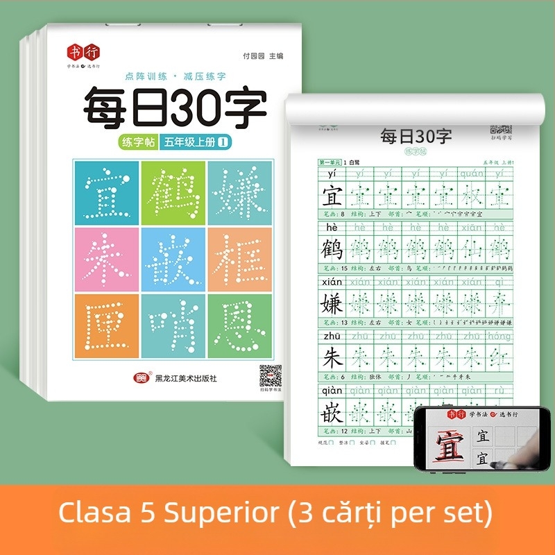 [Caiet de decompresie sincron, 30 de cuvinte pe zi] Cuvinte noi cu matrice punctuală pentru elevii de școală primară, clasele 1-6, caiet de practică pentru pictură chineză cu caligrafie roșie