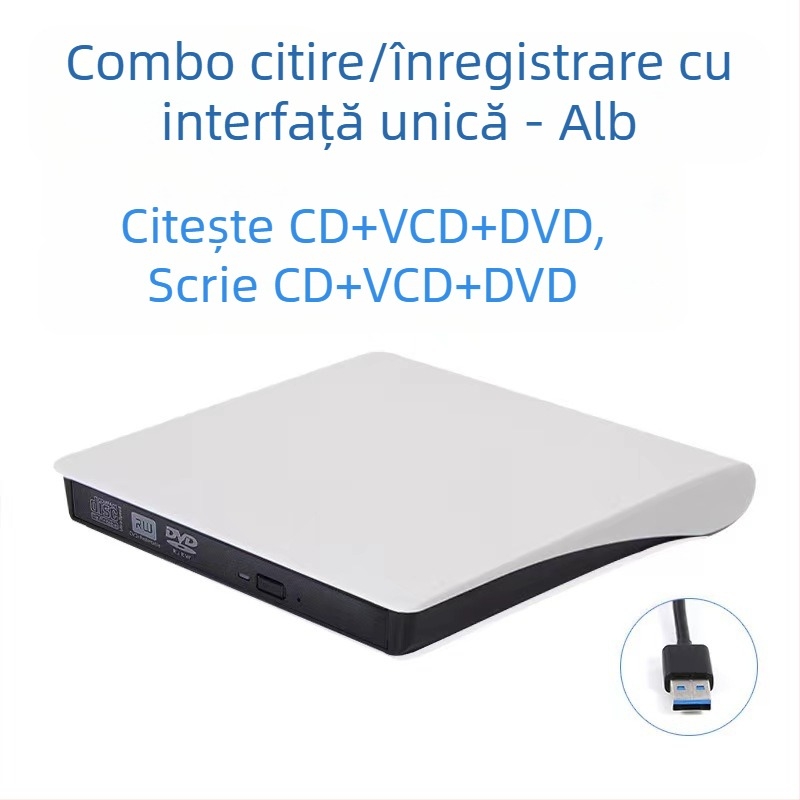 Unitate optică externă DVD, Blu-Ray, USB, fără driver, CD player, citire computer, VCD, arzător de discuri optice externe