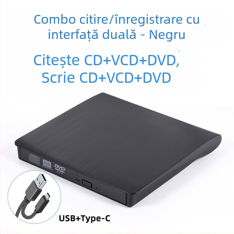 Unitate optică externă DVD, Blu-Ray, USB, fără driver, CD player, citire computer, VCD, arzător de discuri optice externe