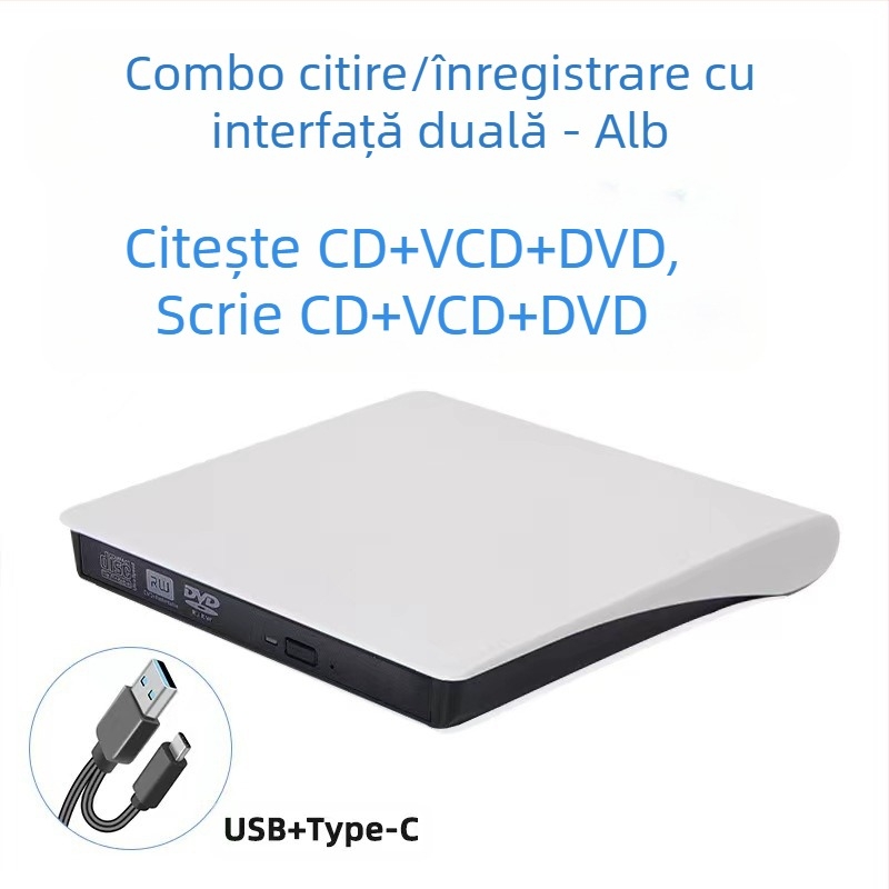 Unitate optică externă DVD, Blu-Ray, USB, fără driver, CD player, citire computer, VCD, arzător de discuri optice externe