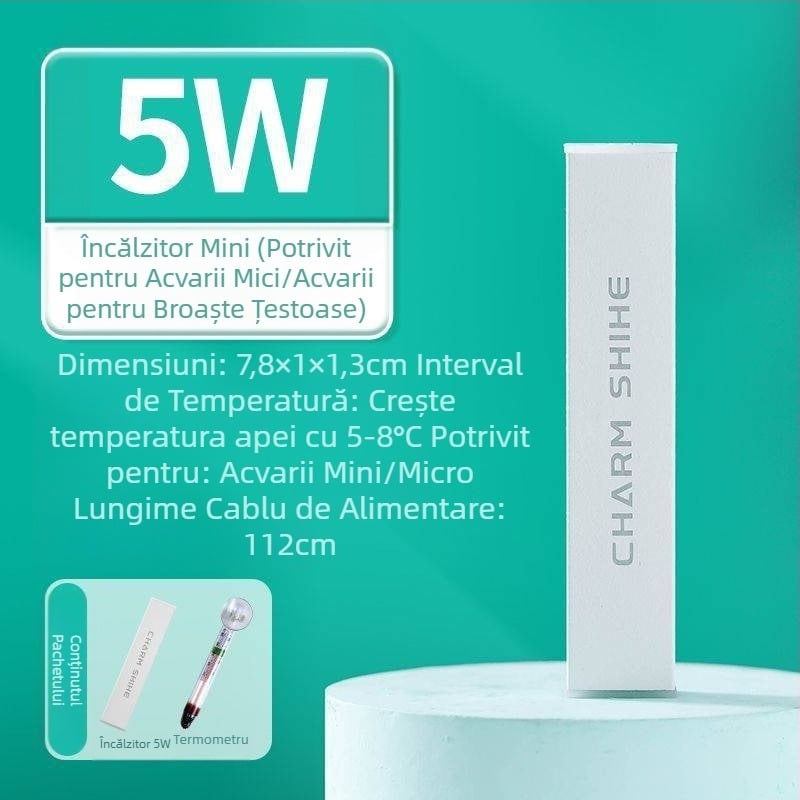 Tijă de încălzire pentru acvariu, mini tijă de încălzire inteligentă pentru birou, cilindru rotund din sticlă, control automat al temperaturii, tijă de încălzire