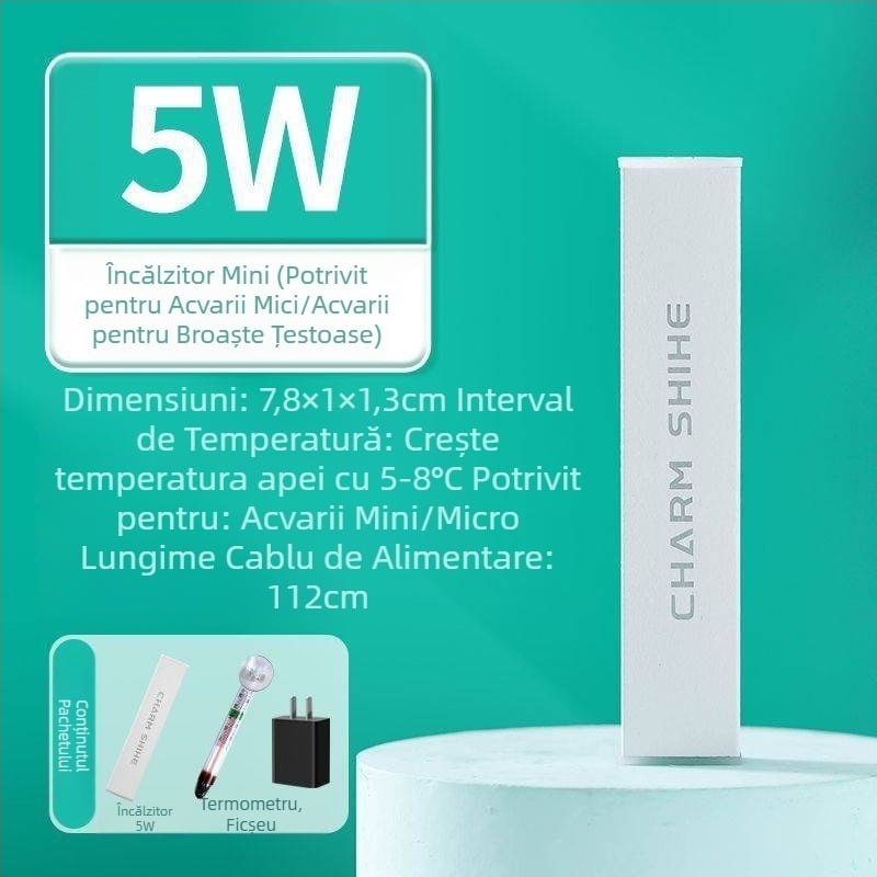 Tijă de încălzire pentru acvariu, mini tijă de încălzire inteligentă pentru birou, cilindru rotund din sticlă, control automat al temperaturii, tijă de încălzire