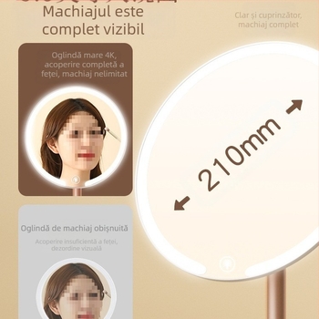 Oglindă de machiaj biaxială cu lampă, pentru birou, dormitor studențesc, birou de acasă, oglindă de înfrumusețare cu LED-uri rotativă