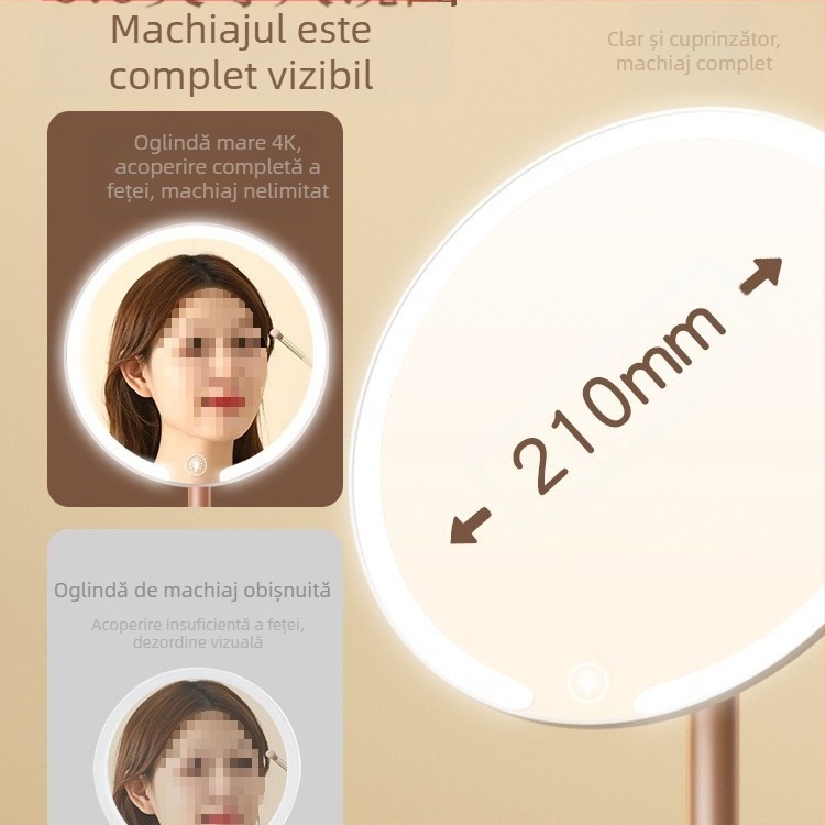 Oglindă de machiaj biaxială cu lampă, pentru birou, dormitor studențesc, birou de acasă, oglindă de înfrumusețare cu LED-uri rotativă