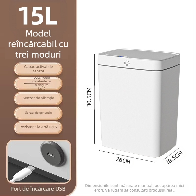 Coș de gunoi inteligent, fără atingere, cu capac deschis, ambalare automată, coș de gunoi inteligent, coș de gunoi pentru baie, coș de depozitare a gunoiului