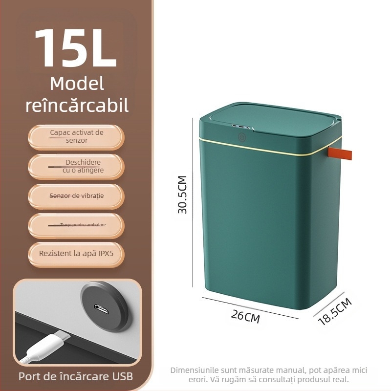 Coș de gunoi inteligent, fără atingere, cu capac deschis, ambalare automată, coș de gunoi inteligent, coș de gunoi pentru baie, coș de depozitare a gunoiului