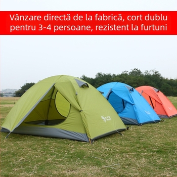 Cort de camping cu două straturi, rezistent la ploaie și soare, cu stâlp din aluminiu, pentru 2-4 persoane, transfrontalier Amazon Hilman Zhengtu