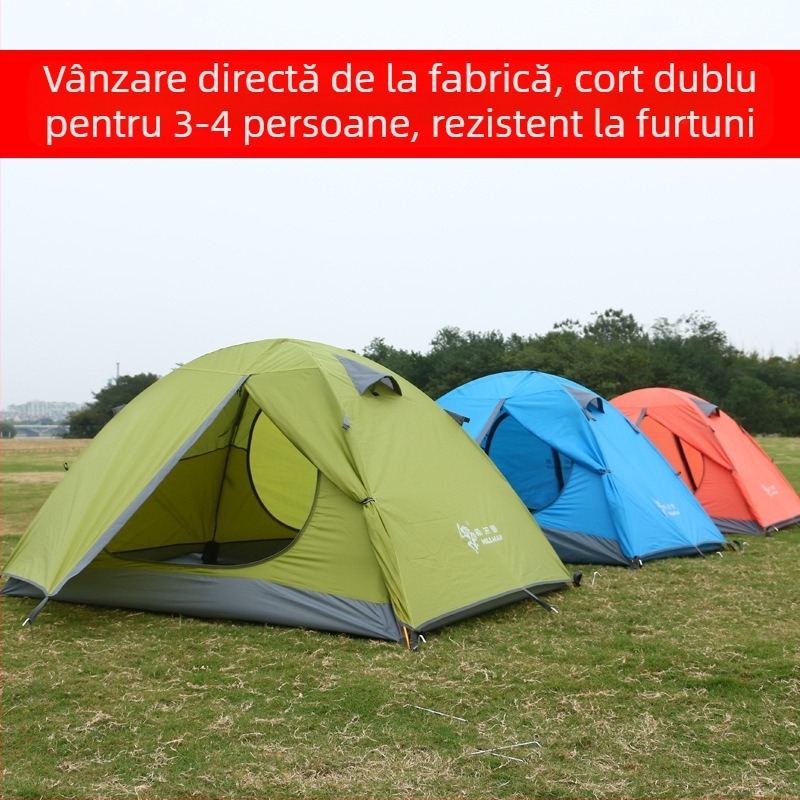 Cort de camping cu două straturi, rezistent la ploaie și soare, cu stâlp din aluminiu, pentru 2-4 persoane, transfrontalier Amazon Hilman Zhengtu