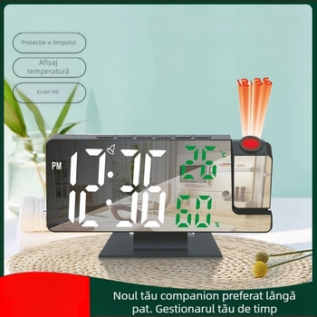 Ceas deșteptător cu ecran digital LED, reglare luminozitate, amânare, oglindă, mut, proiecție linie roșie, ceas deșteptător 3718, ceas oglindă