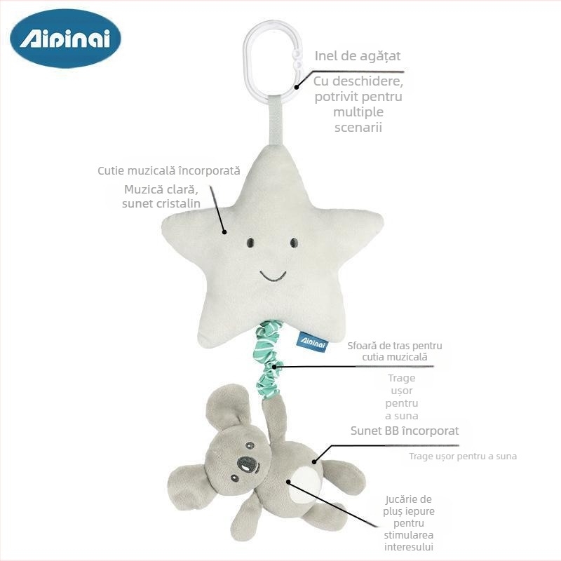 Stil nordic INS Baby Animal Bell Toy Cartoon Animal Pendant Baby Music Box Mașină Agățată Jucărie 0-3 ani