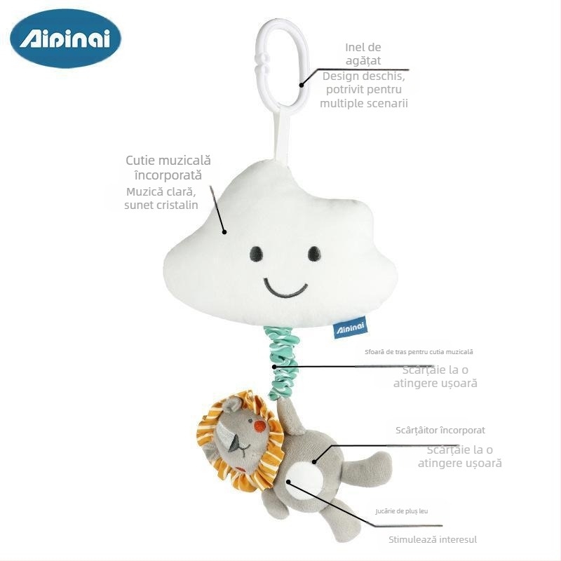 Stil nordic INS Baby Animal Bell Toy Cartoon Animal Pendant Baby Music Box Mașină Agățată Jucărie 0-3 ani