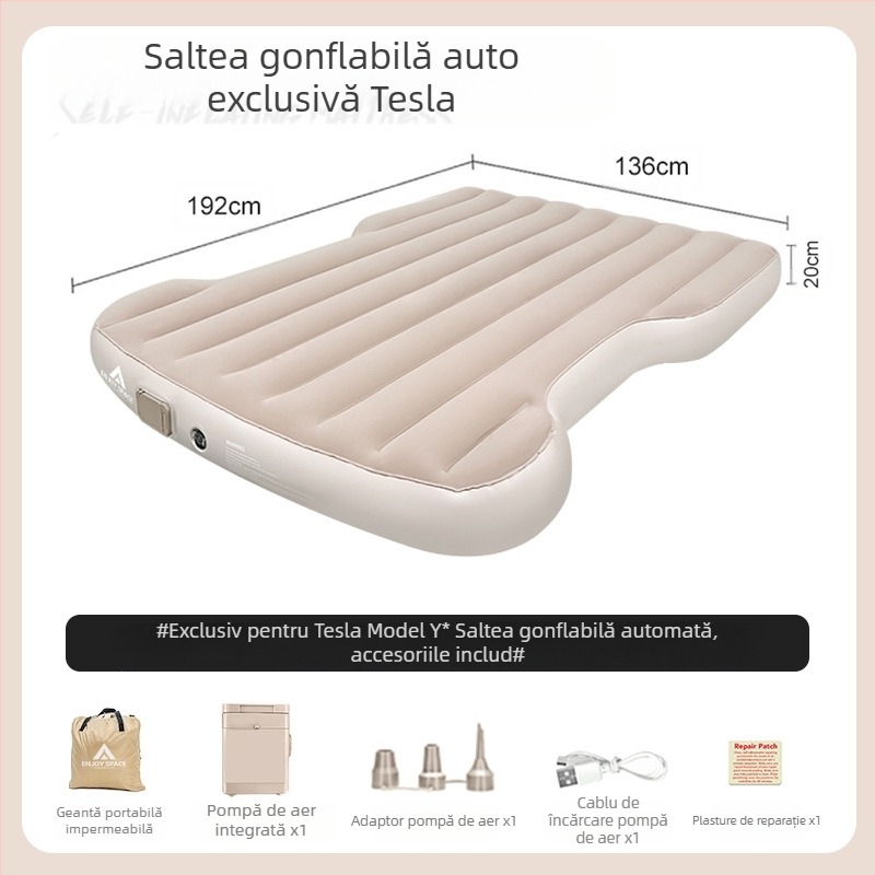 Saltea gonflabilă pentru portbagaj auto Tesla Model Y, pat gonflabil pentru camping în aer liber, pat de dormit pentru mașină în spate