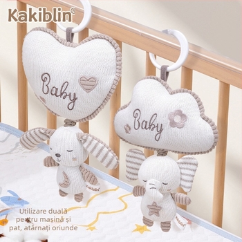 Coco Bei Le Lână Nouă Tricotată Jucărie Mașină pentru Bebeluși Agățată Confort Păpușă Pat pentru Bebeluși Pat Muzical Agățat Clopoțel