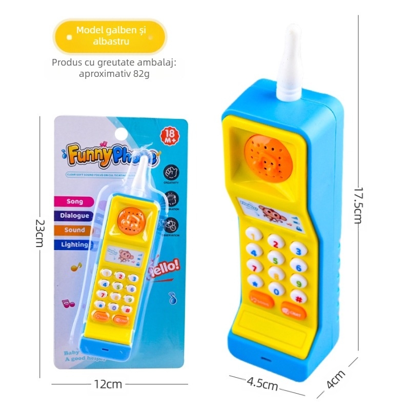 Simulare de jucărie de telefon mobil pentru copii, telefon analogic cu sunet și muzică ușoară, băieți și fete, model de jucărie educațională luminoasă