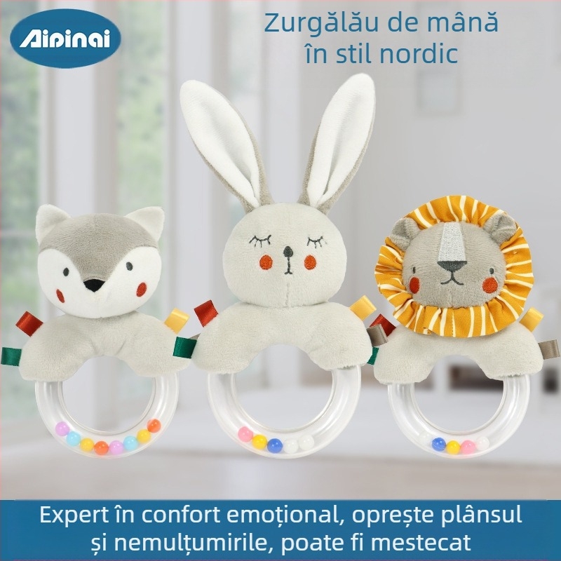 Inel calmant pentru bebeluși, inel de mână pentru copii de 0-1 ani, inel de mână pentru nou-născuți, puzzle, jucărie de pluș, inel de mână