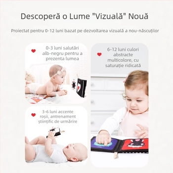 Carte de pânză pentru bebeluși, palmier, alb-negru, carton sonor, carte tactilă, educație timpurie pentru animale cognitive, lavabilă și masticabilă