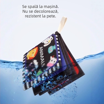 Carte de pânză pentru bebeluși, palmier, alb-negru, carton sonor, carte tactilă, educație timpurie pentru animale cognitive, lavabilă și masticabilă