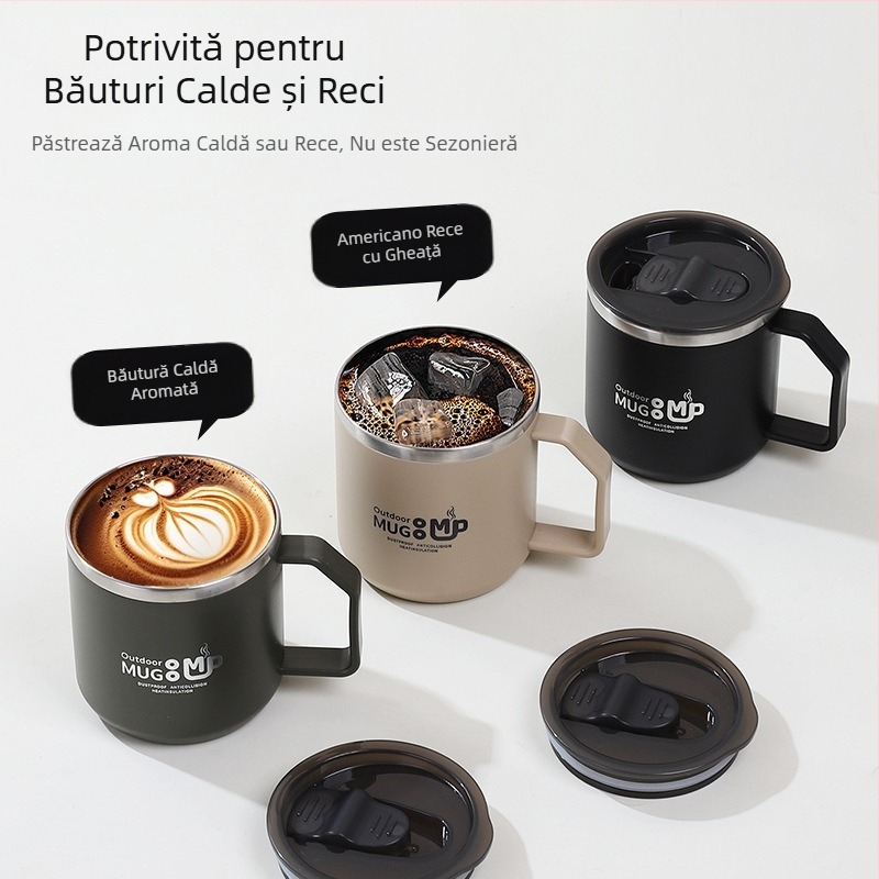 Cană din oțel inoxidabil 304, anti-cădere, cu capac, pentru dormitor studențesc, ceașcă de lapte pentru bărbați și femei, ceașcă de apă pentru acasă, ceașcă de cafea pentru birou