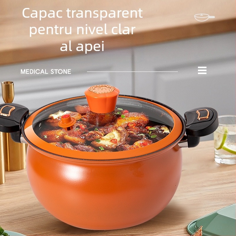 Chubby Dundun oală cu micropresiune, oală de supă antiaderentă de uz casnic, Chubby Dudu multifuncțională, aragaz cu inducție mică, oală universală pentru tocană, cu gaz